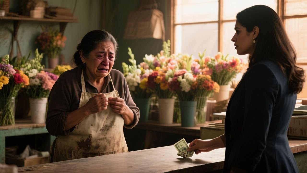 ¿Por qué doña Rosa solo sacó un billete de veinte cuando le entregaron los treinta arreglos florales?