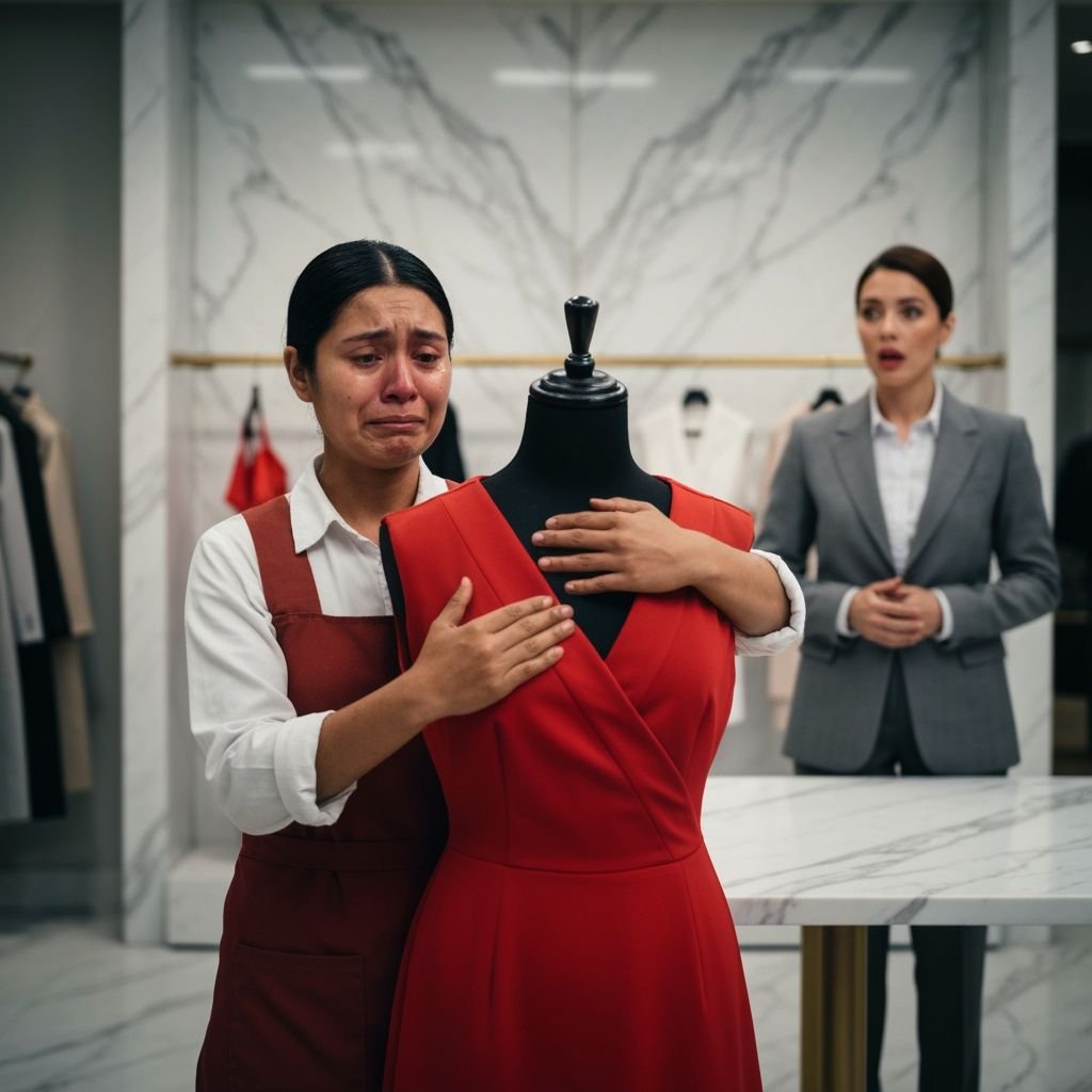 El secreto oculto tras el vestido rojo que una mujer rica intentó prohibirle tocar a una humilde costurera