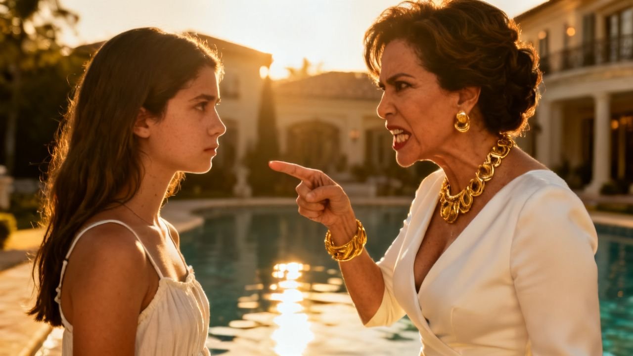 “Esta casa no es suya, señora” — la frase que destapó la mentira junto a la piscina