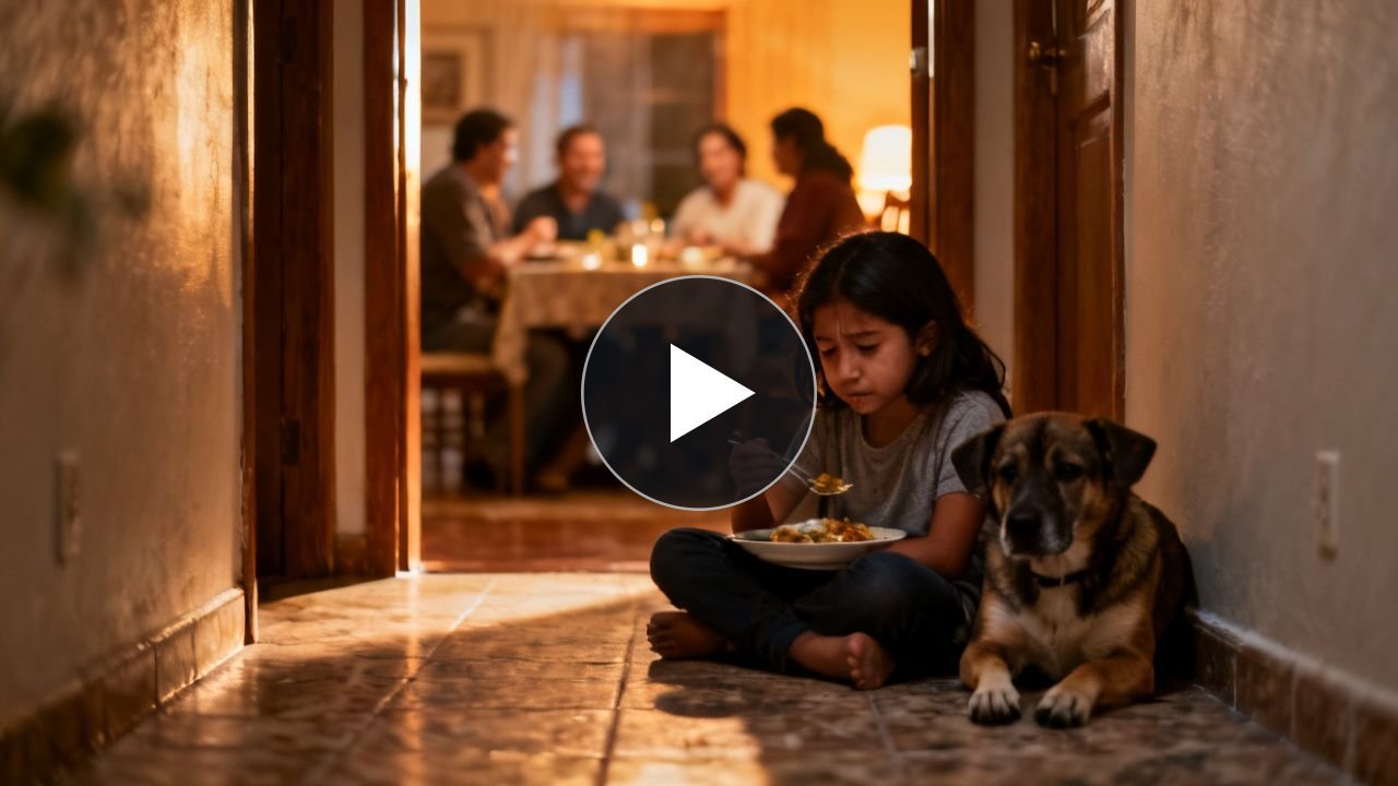 La niña que cenaba en el pasillo con su perro mientras su familia comía adentro