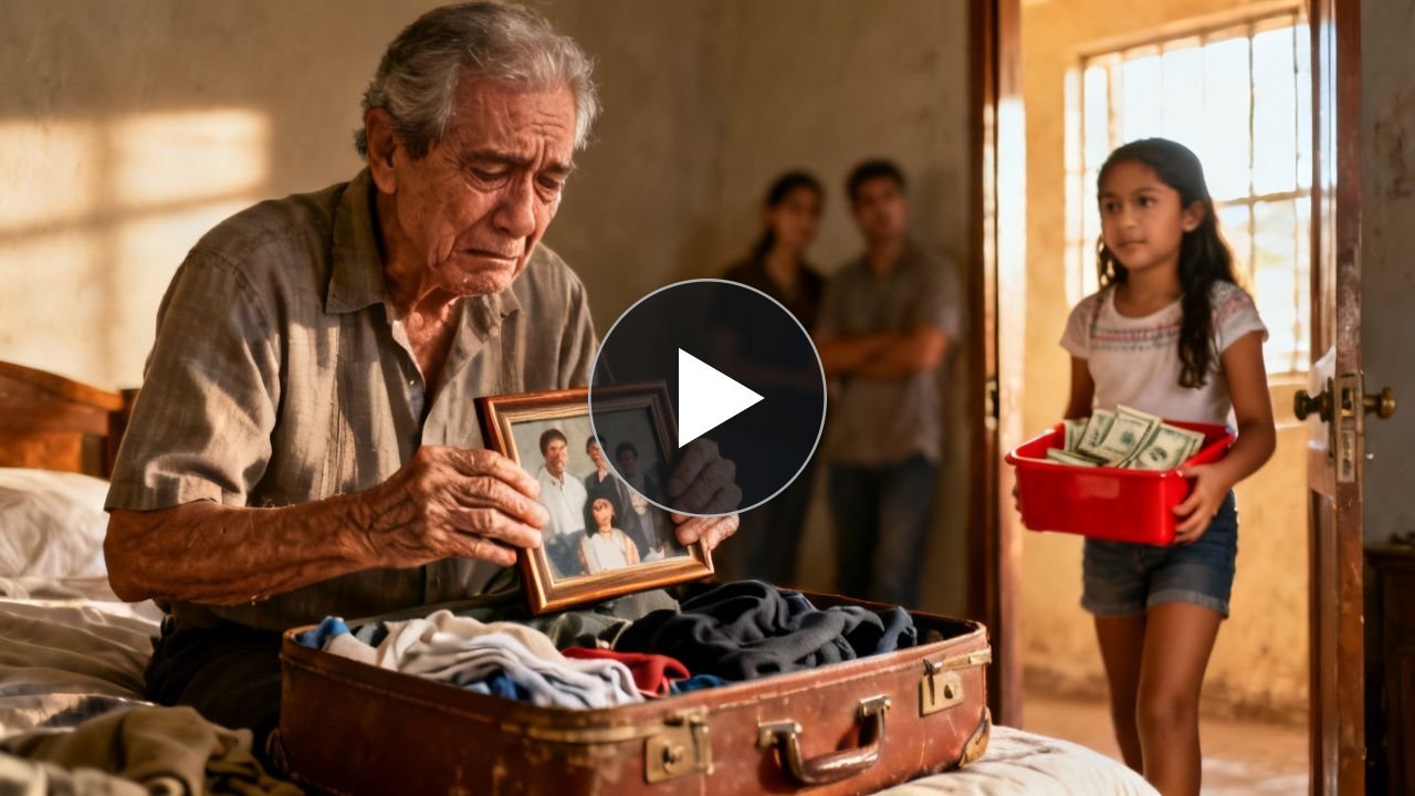 El abuelo empacó su foto familiar en silencio hasta que la niña entró con el recipiente rojo