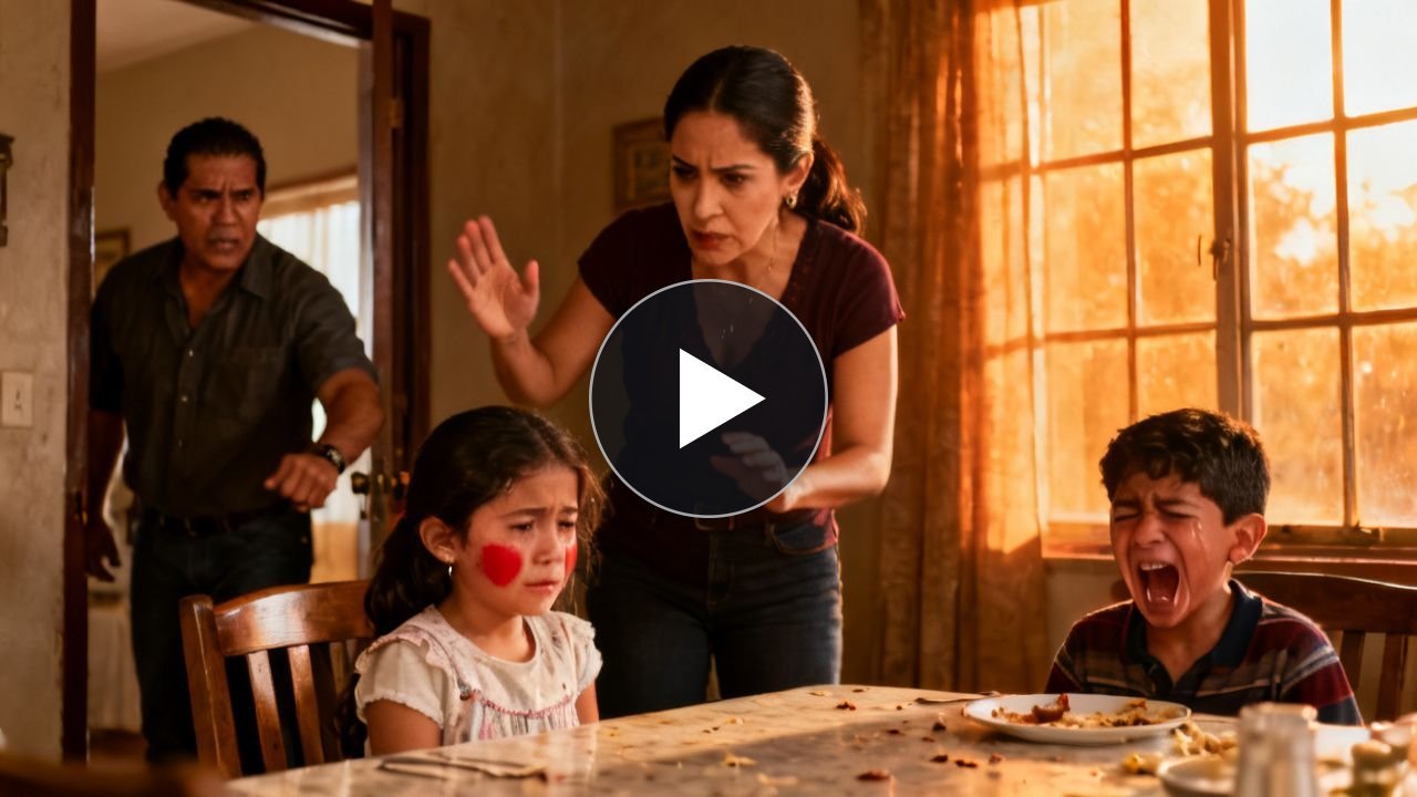 Ella le dio una bofetada a la niña y dijo "no vuelvas a tocar mi comida", pero no sabía que el papá venía entrando