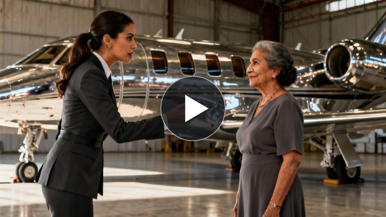 ¿Por qué la señora de ropa sencilla sonreía frente al jet privado en el hangar?