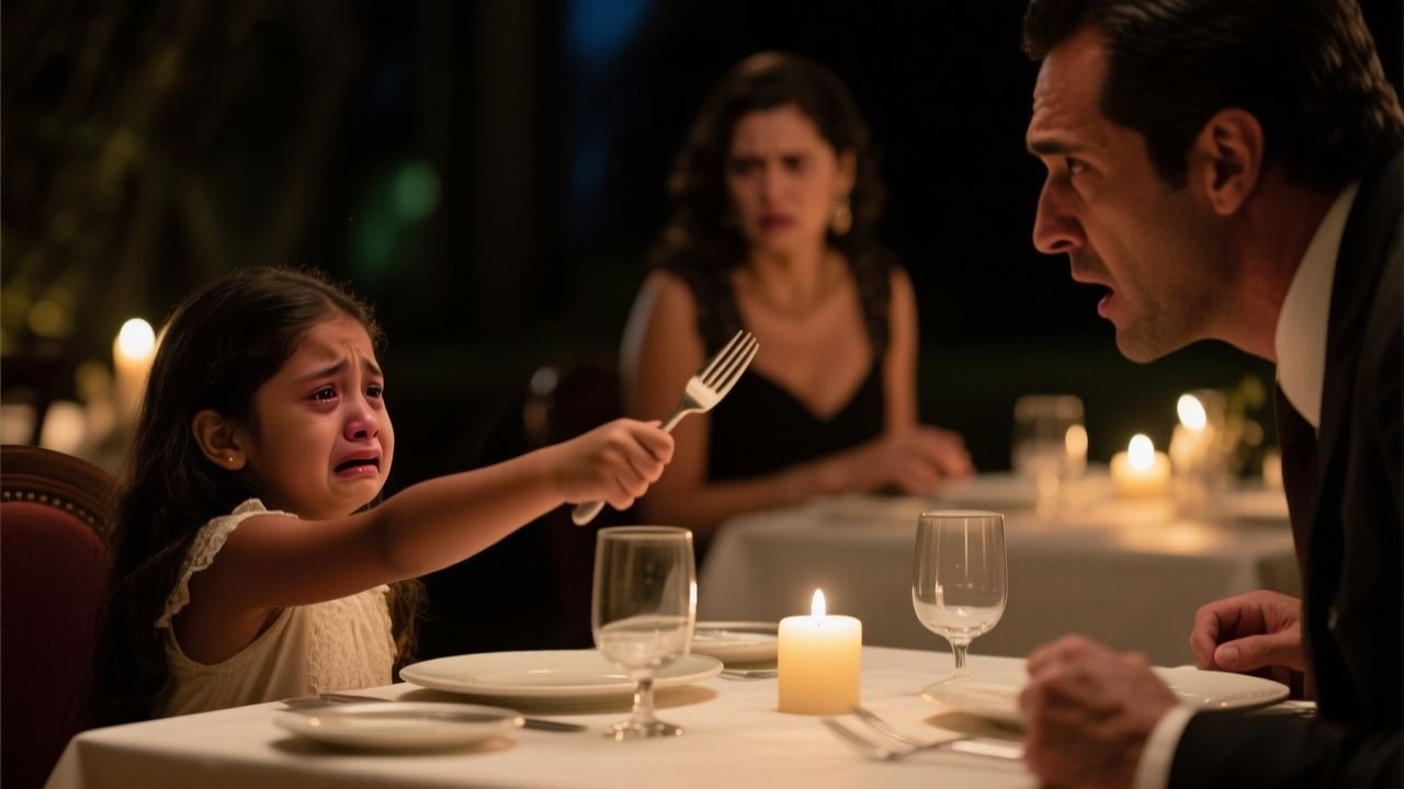 La niña detuvo el tenedor de su papá en la cena y dijo: "Ella le echó algo de un frasquito azul"