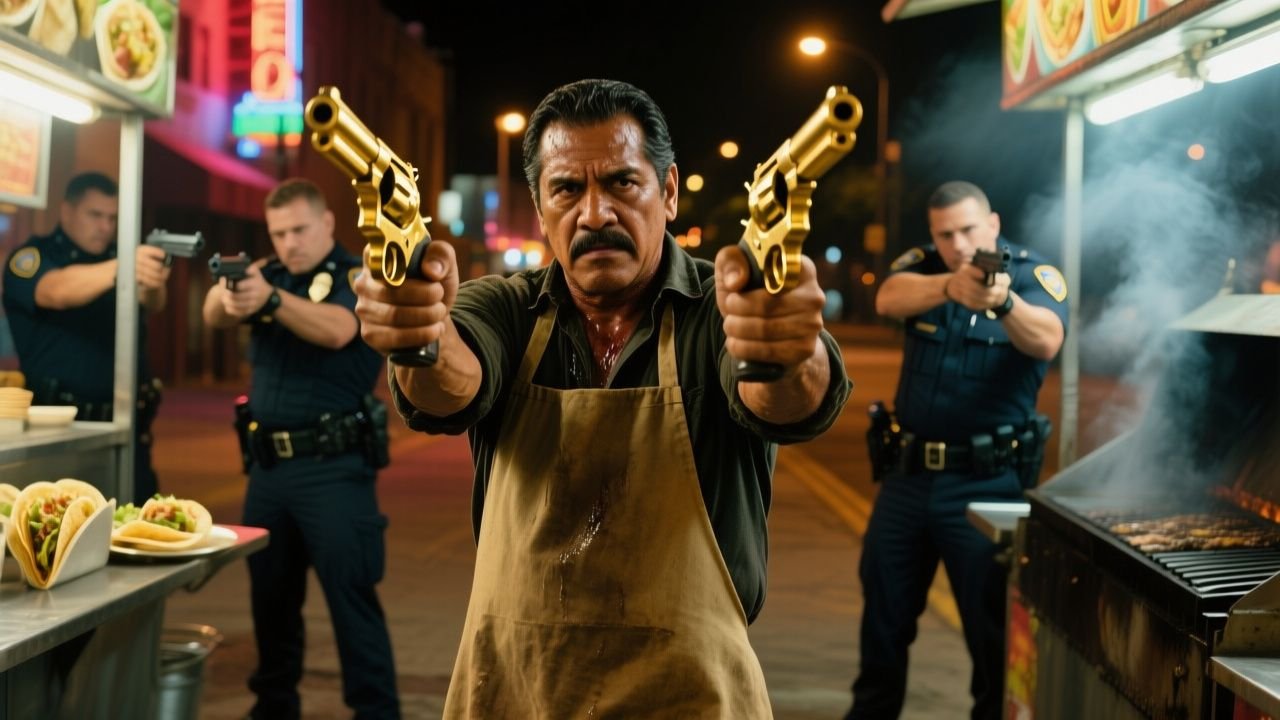El vendedor de tacos con cara de Stallone y los dos revólveres dorados que la policía no vio venir